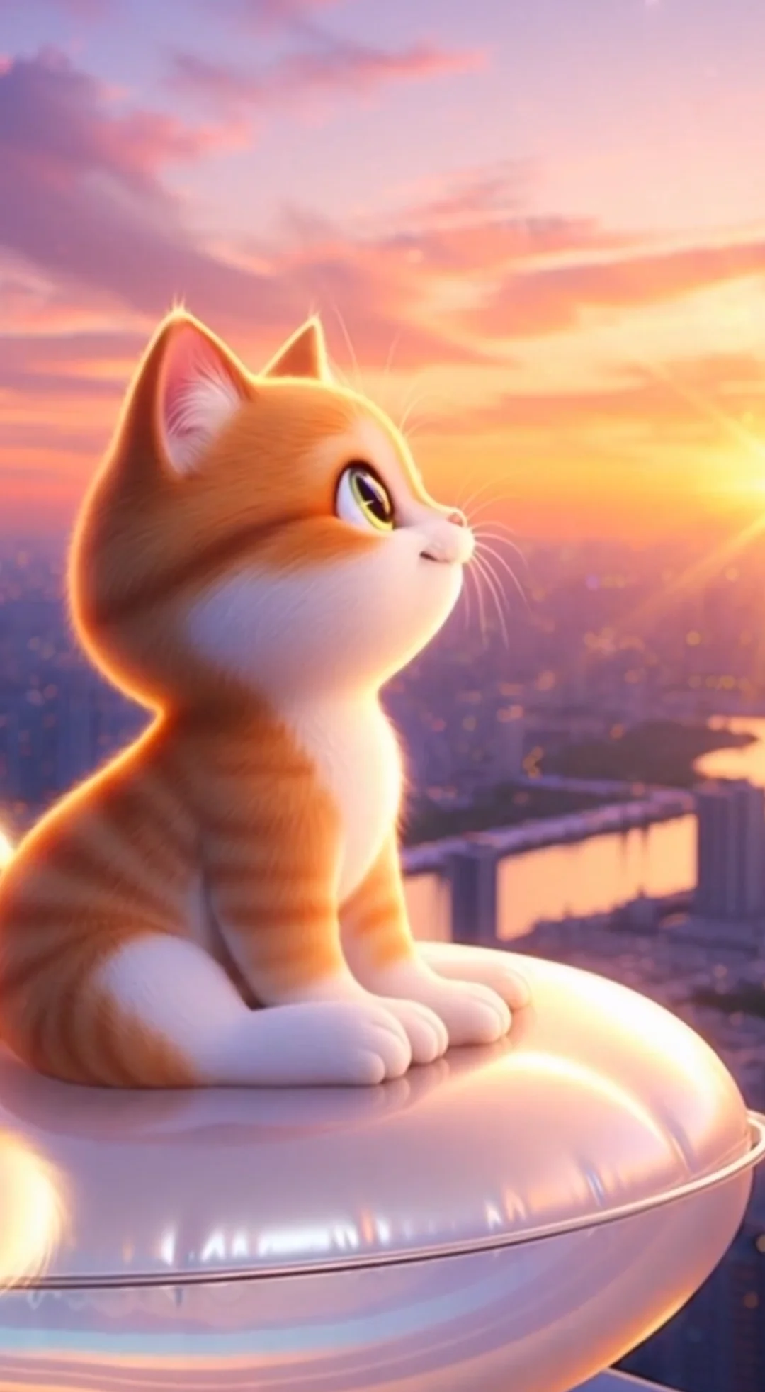 Miko looking toward a warm sunset